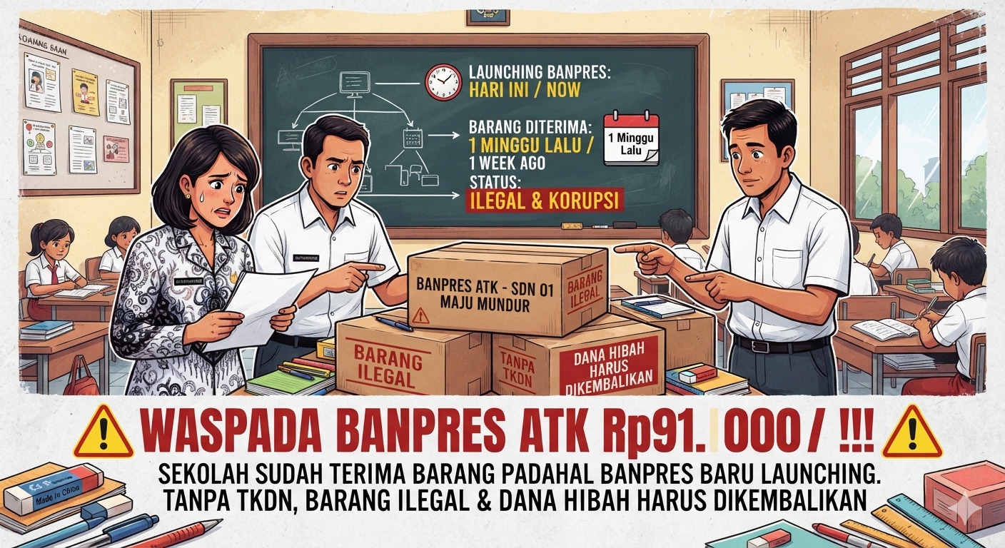 WASPADA BANPRES ATK Rp91.000/  !!! SEKOLAH SUDAH TERIMA BARANG PADAHAL BANPRES BARU LAUNCHING. TANPA TKDN, BARANG ILEGAL & DANA HIBAH HARUS DIKEMBALIKAN