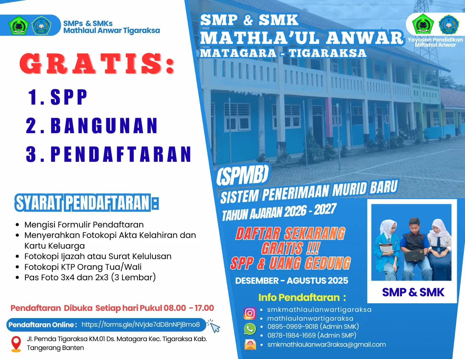 SMP DAN SMK Mathla'ul Anwar Matagara Tigaraksa laksanakan SPMB Menuju Tangerang Gemilang 